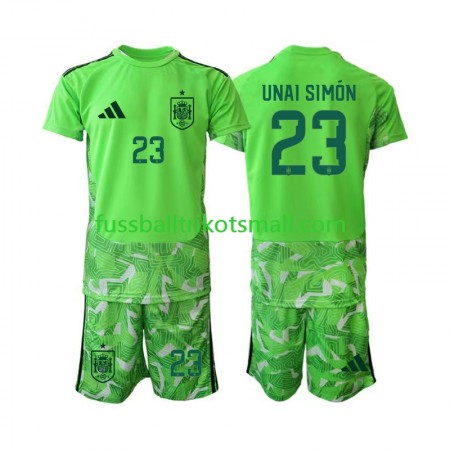 Fußballtrikots Spanien Unai Simon 23 6th World Cup Torwart Kinder Grün 2026 Kurzarm
